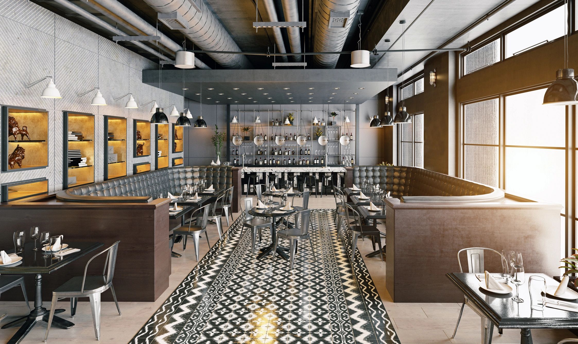 Elegant modern steakhouse dining room interior