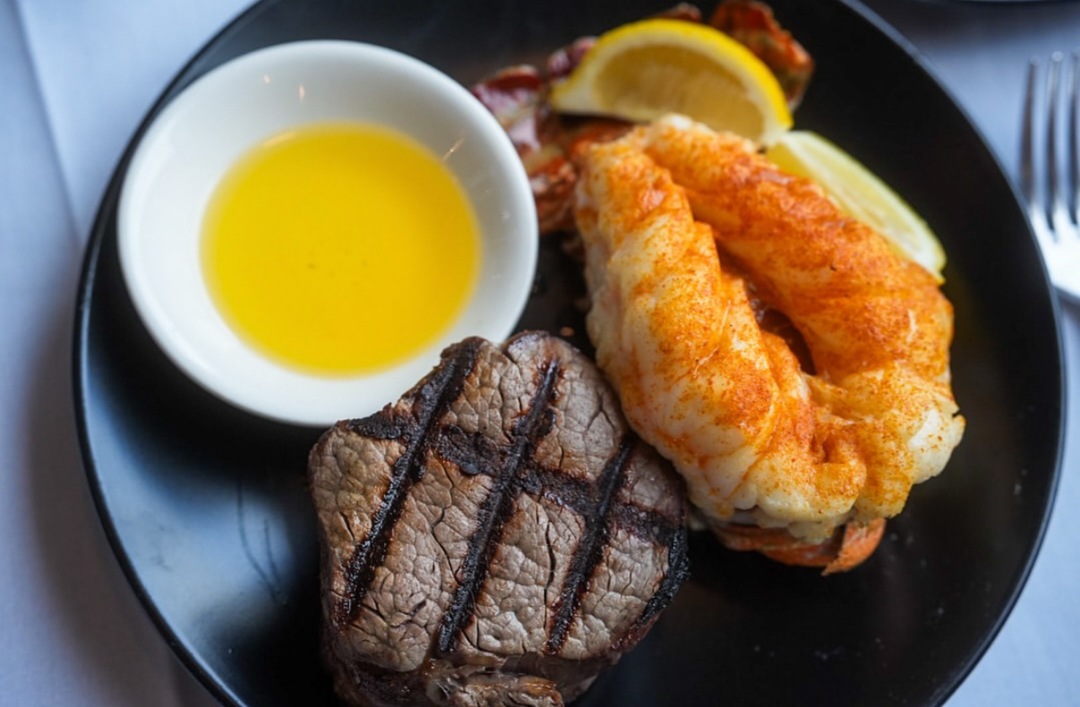 Surf and turf plated entrée